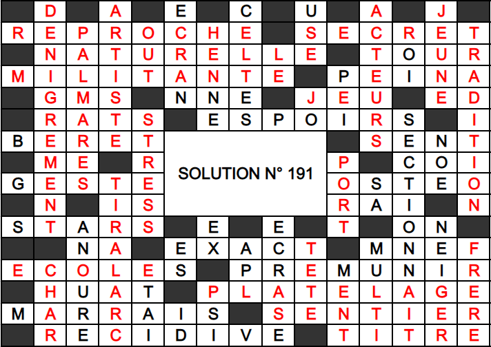 Solution des mots fléchés - mag 191