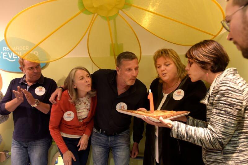 Tipi souffle sa première bougie, en présence notamment de Valérie Rumiano, vice-présidente du Département, Jean-Paul Kelle, chef du service, et Anne-Céline Levier, directrice du Centre départemental de l'enfance et de la famille Tipi souffle sa première bougie