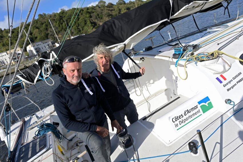 Morgann Pinson et Georges Guichen, les deux Costarmoricains membres de l'équipage Terre Exotique. Photo : Thierry Jeandot. Morgann Pinson et Georges Guiguen, les deux Costarmoricains membres de l'équipage Terre Exotique. Photo : Thierry Jeandot.