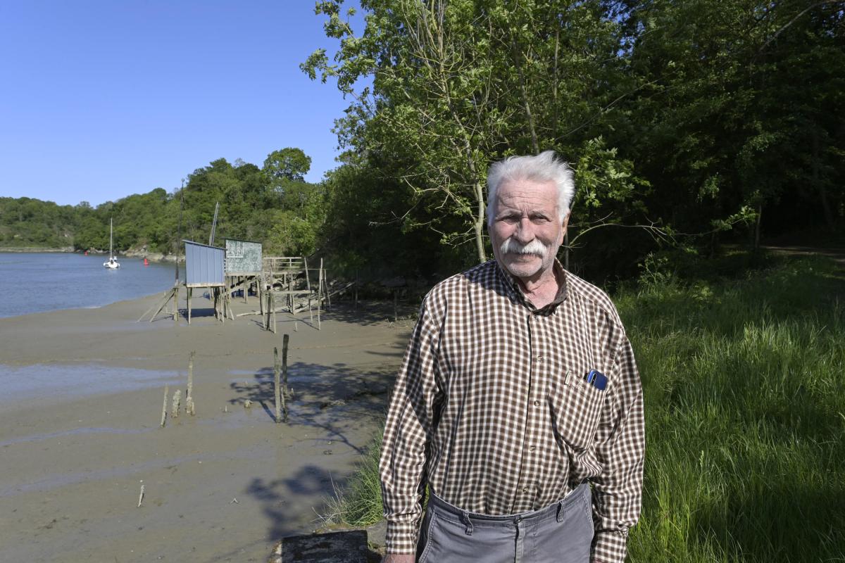 Jean-François Rimasson devant les cabanes à carrelets de la Rance